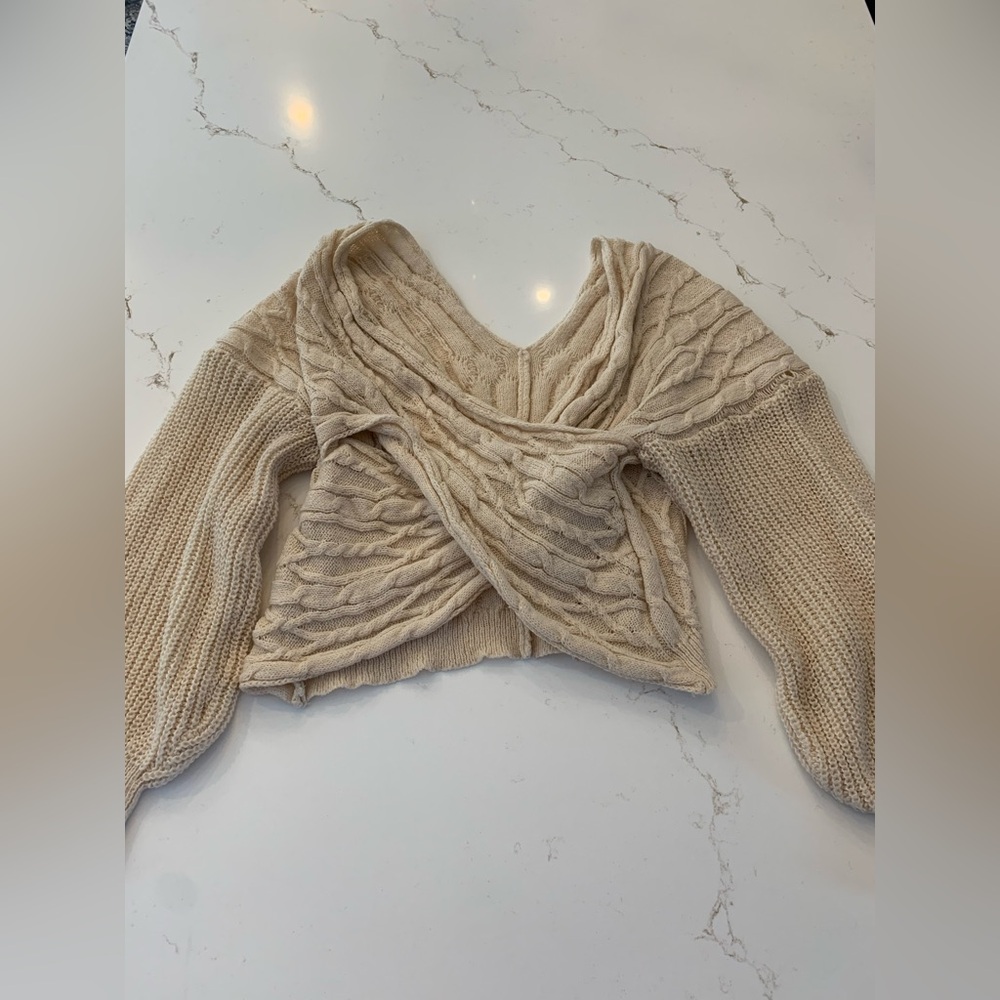Shein Sweater Open Knit Tan Crop Top Size Large Balloon Sleeve Fashion Nova - Picture 2 of 12